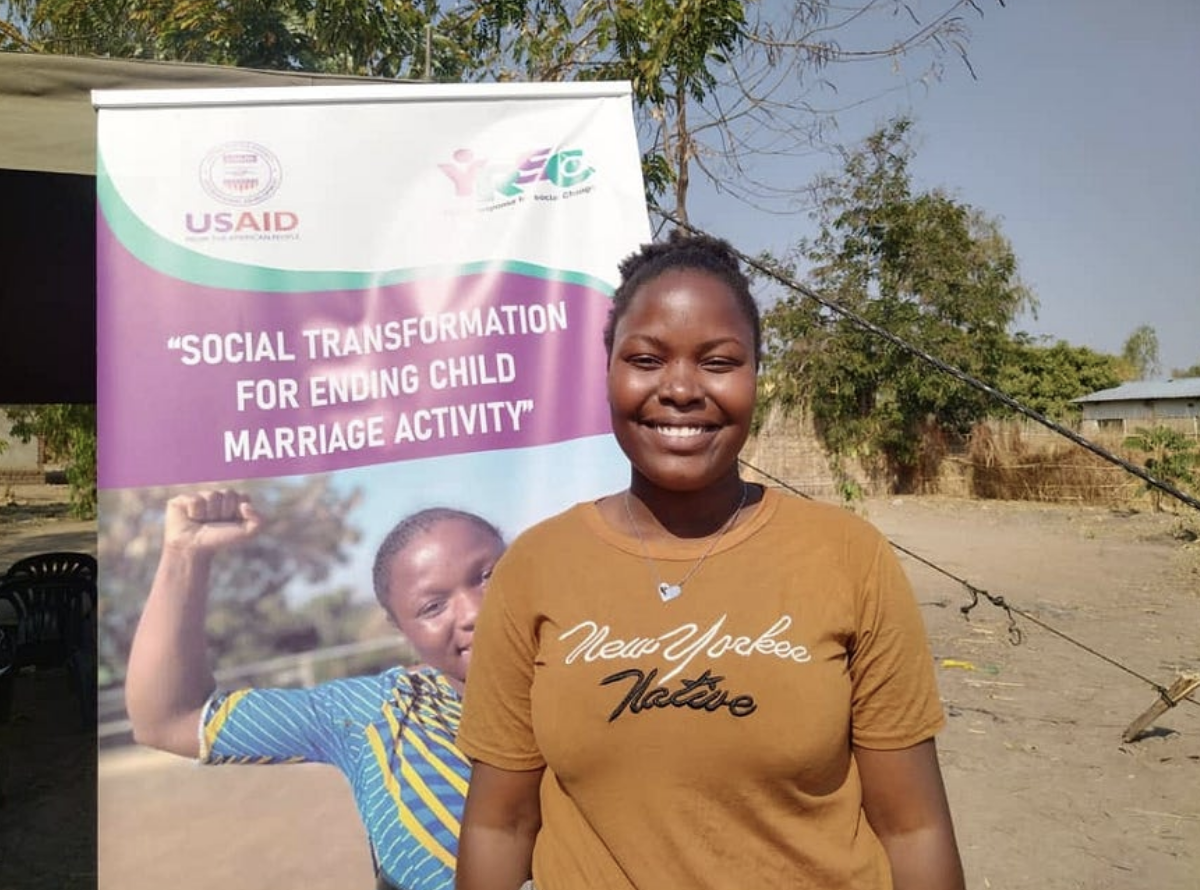 Treaser Nyirenda works with a USAID-supported project in Malawi to train youth champions to engage with traditional and faith leaders to eliminate harmful cultural norms and practices that propagate child, early and forced marriage and unions. / Haneeph Maulana